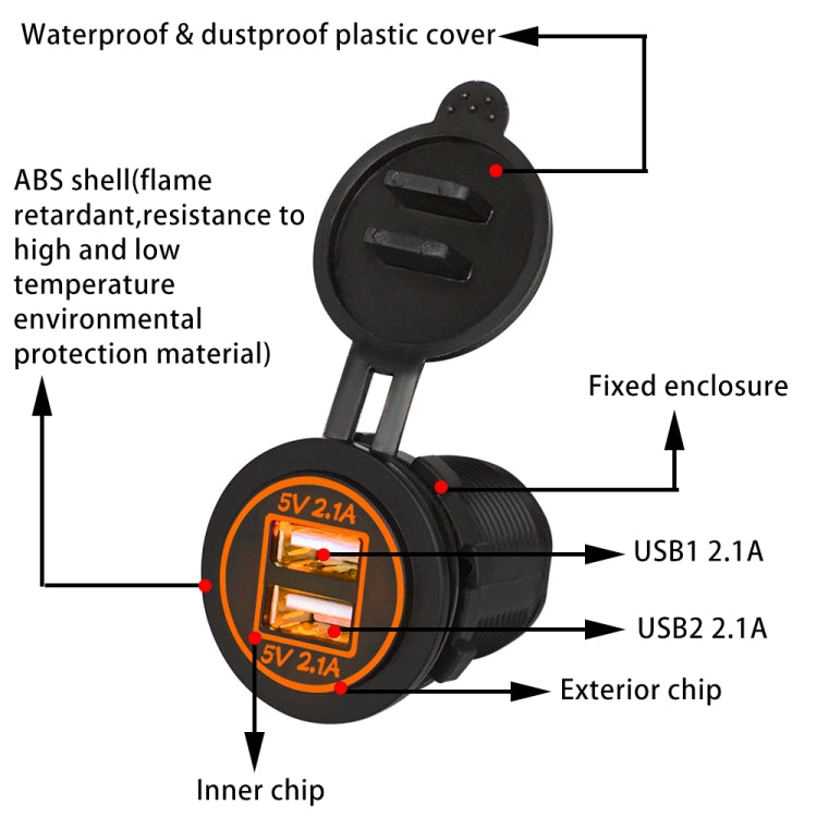 Caricabatteria auto doppio USB 5V 4.2A impermeabile IP66