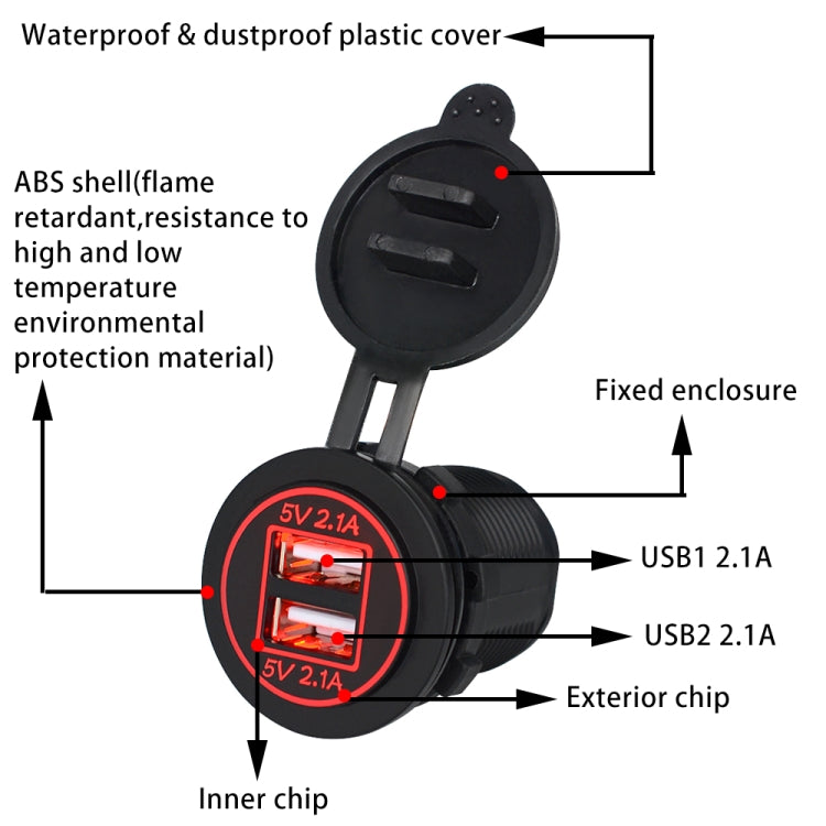 Caricabatteria auto doppio USB 5V 4.2A impermeabile IP66