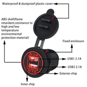Caricabatteria universale per auto Presa di alimentazione a 2 porte Caricatore doppio USB 5V 4.2A IP66 con apertura, 4.2A with Aperture (Red Light)