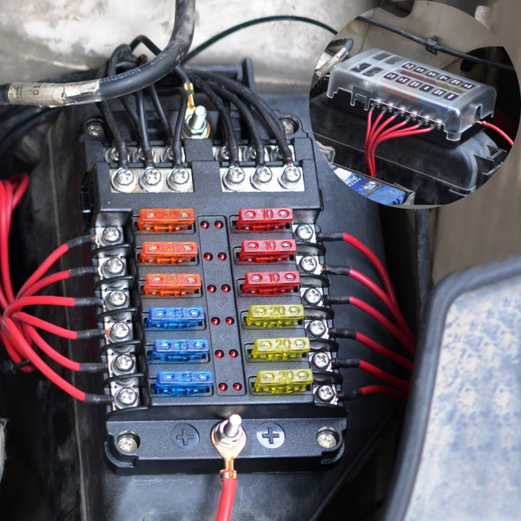 Kit portafusibili a lama 12 vie con indicatore LED