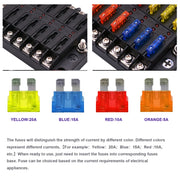 Kit portafusibili con scatola fusibili a lama per circuito a 12 vie, positivo e negativo indipendente, 1 in 12, con indicatore di avviso LED per auto, camion, barca, 1 in 12 Out