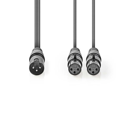 Cavo Audio XLR Bilanciato | Maschio a 3 Pin XLR - 2x Femmina a 3 Pin XLR | 1.5 m | Grigio 5412810295593 COTH15025GY15