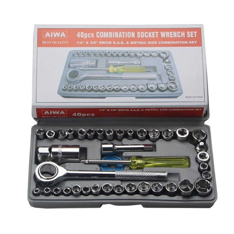 Set di chiavi a bussola da 40 pezzi Cassetta degli attrezzi combinata per riparazione auto/moto, 40 In 1