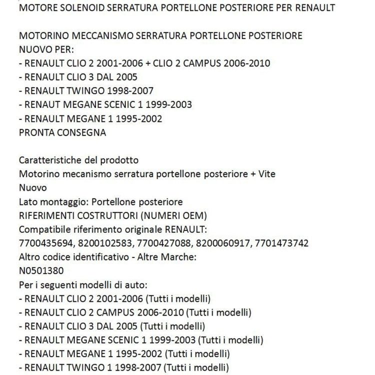 Chiusura centralizzata portellone posteriore per Renault