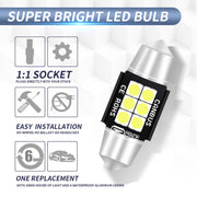 2 PZ 31mm DC12V-24V 3W 6000K 660LM 6LED SMD-3030 Lampada da lettura per auto/Luce targa, 31mm (3W)