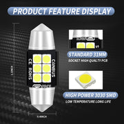 2 PZ 31mm DC12V-24V 3W 6000K 660LM 6LED SMD-3030 Lampada da lettura per auto/Luce targa, 31mm (3W)