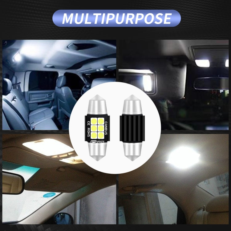 2 PZ 31mm DC12V-24V 3W 6000K 660LM 6LED SMD-3030 Lampada da lettura per auto/Luce targa, 31mm (3W)