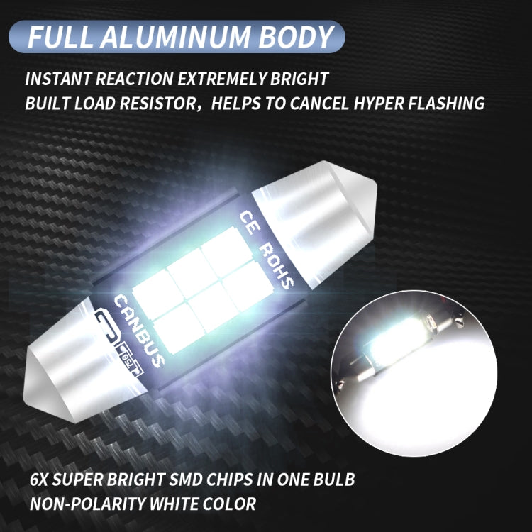 2 PZ 36mm DC12V-24V 3W 6000K 660LM 6LED SMD-3030 Lampada da lettura per auto / Luce targa, 36mm (3W)