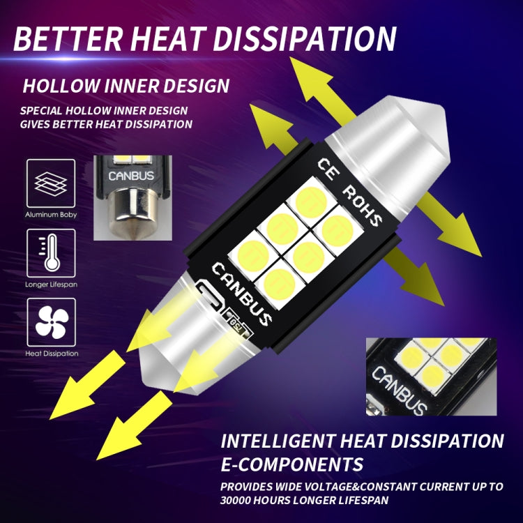 2 PZ 36mm DC12V-24V 3W 6000K 660LM 6LED SMD-3030 Lampada da lettura per auto / Luce targa, 36mm (3W)