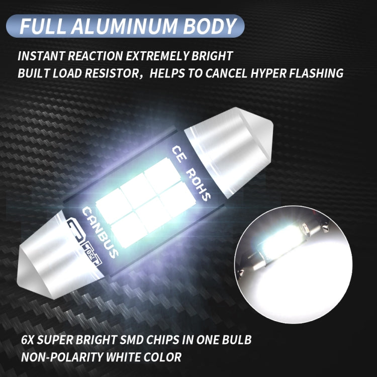 2 PZ 39mm DC12V-24V 3W 6000K 660LM 6LED SMD-3030 Lampada da lettura per auto/Luce targa, 39mm (3W)