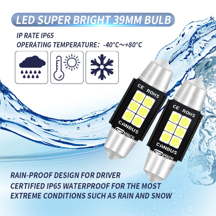 2 PZ 39mm DC12V-24V 3W 6000K 660LM 6LED SMD-3030 Lampada da lettura per auto/Luce targa, 39mm (3W)
