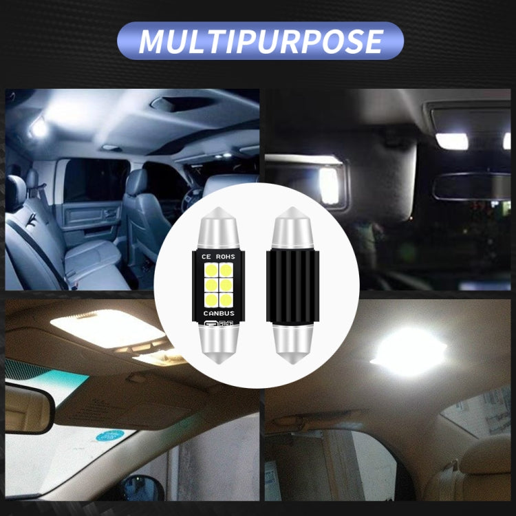 2 PZ 39mm DC12V-24V 3W 6000K 660LM 6LED SMD-3030 Lampada da lettura per auto/Luce targa, 39mm (3W)