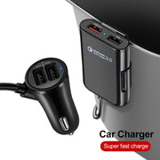 Caricatore da auto USB HMQ-C801 da 1,8 m 8 A max 4 porte con HUB USB estensibile per la ricarica del sedile anteriore e posteriore, HMQ-C801