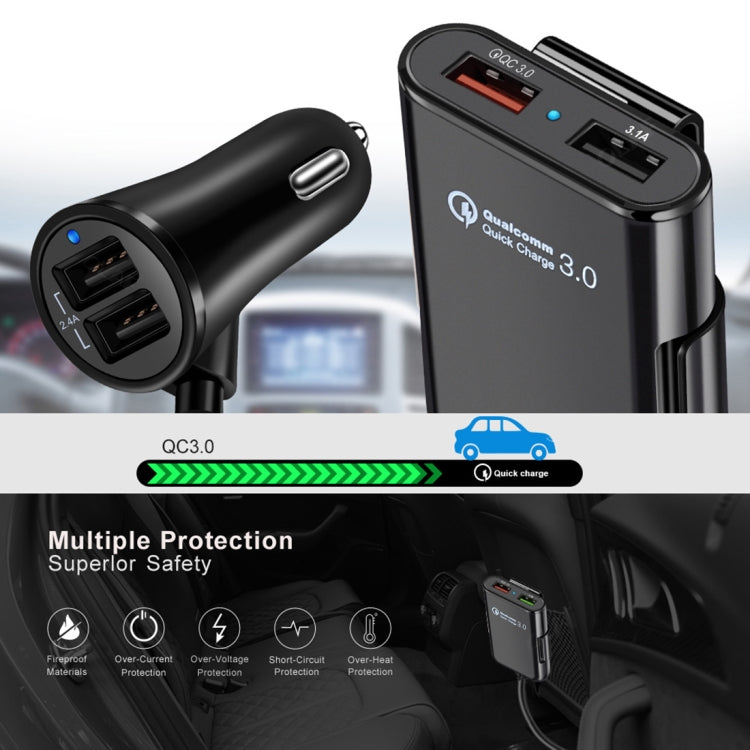 Caricatore auto USB 4 porte con HUB estensibile 1,8 m