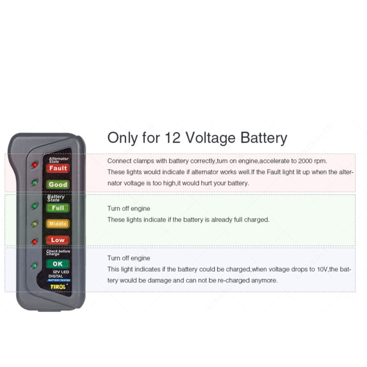TIROL T16897 Tester per alternatore batteria digitale per auto da 12 V Display a 6 luci a LED, TIROL T16897