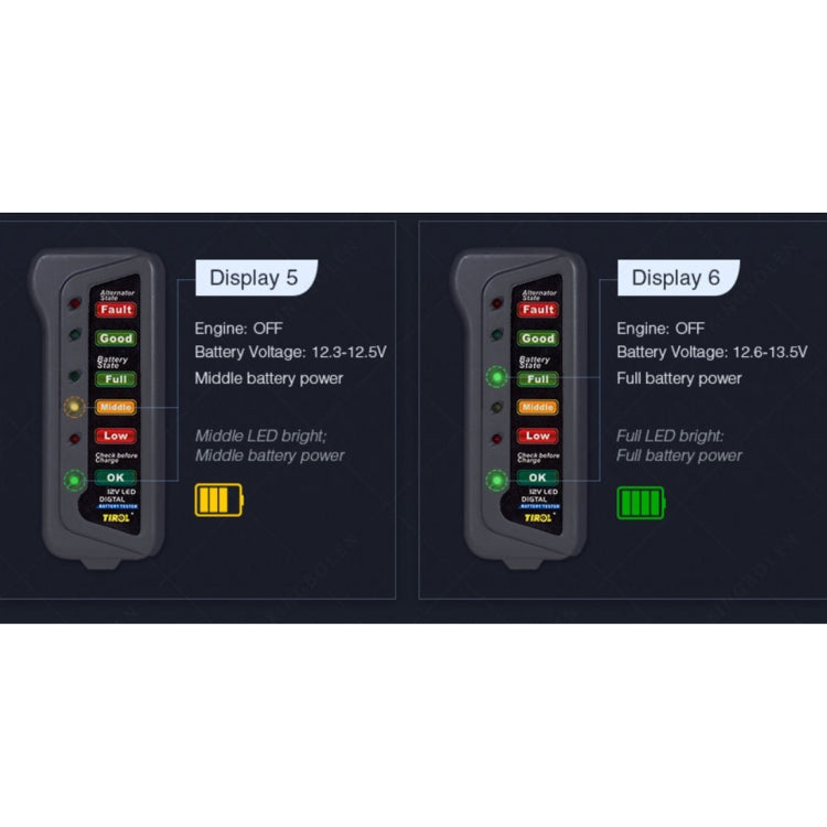 TIROL T16897 Tester per alternatore batteria digitale per auto da 12 V Display a 6 luci a LED, TIROL T16897