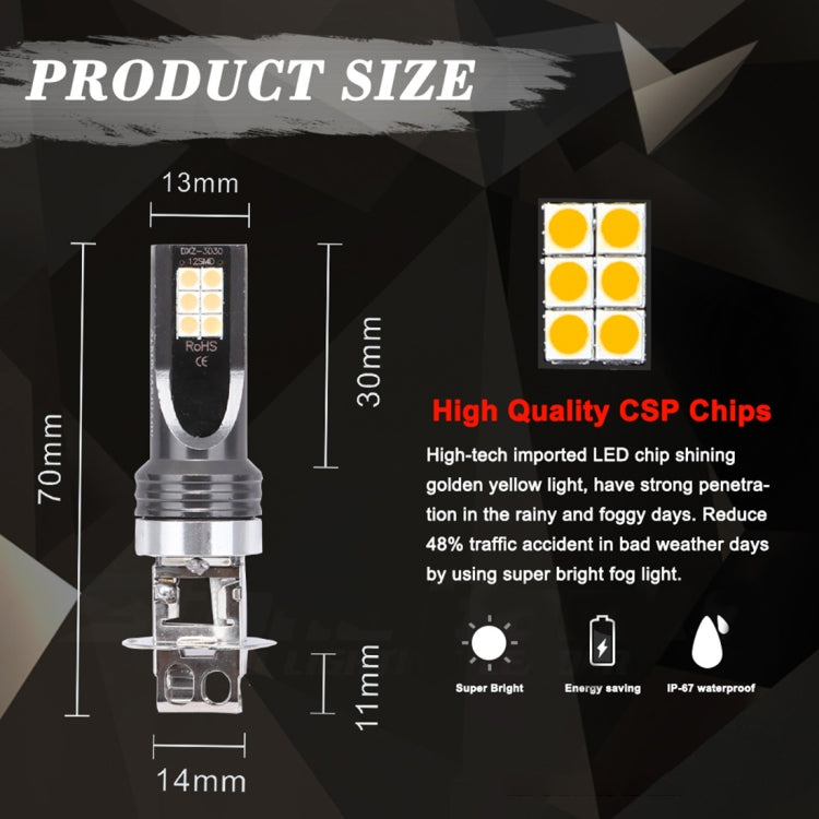 Fendinebbia LED H3 12W 3000K 800LM 12LED SMD-3030 per auto