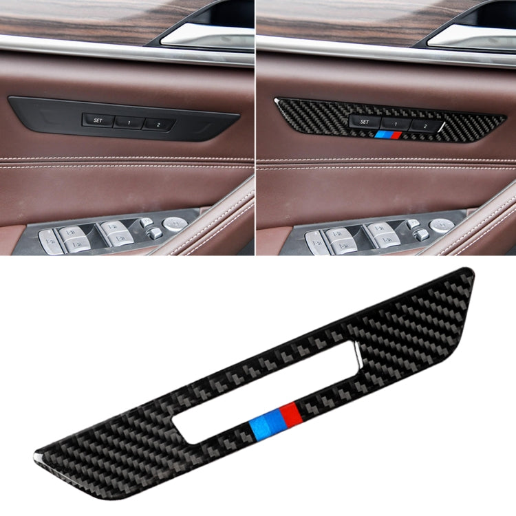 Adesivo decorativo con pulsante di memoria del sedile in fibra di carbonio tricolore per BMW Serie 5 G38 528Li / 530Li / 540Li 2018, Seat Memory Button(Tricolor)