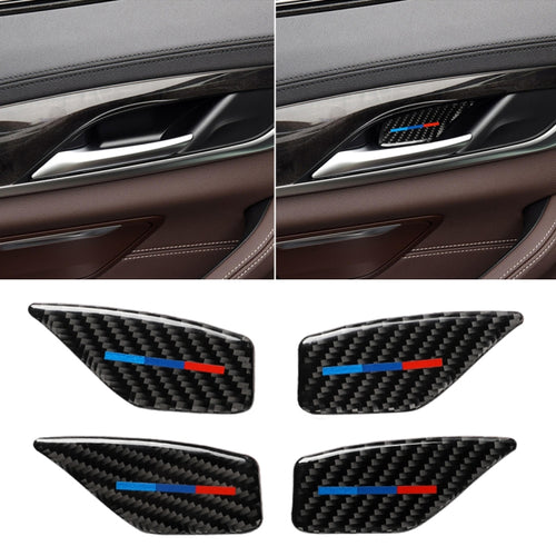 4 pezzi auto tricolore porta in fibra di carbonio maniglia interna pannello polso adesivo decorativo per BMW Serie 5 G38 528Li / 530Li / 540Li 2018, Door Inner Handle Wrist