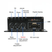AK370 Amplificatore audio HIFI Bluetooth per uso domestico/auto da 12 V con telecomando, AK370