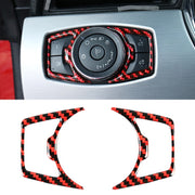 Adesivo decorativo per cornice pulsante interruttore fari in fibra di carbonio 2 in 1 per Ford Mustang, Headlight Switch Button