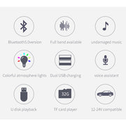 BC42 Bluetooth 5.0 Lampada multifunzione per auto colorata per atmosfera Lettore MP3, supporto scheda TF e disco U e FM, BC42