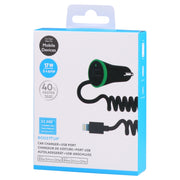 Caricabatteria da auto mini USB da 17 W 3,4 A con cavo a molla a 8 pin, 8 Pin