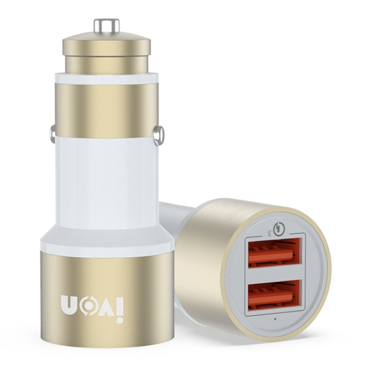 Caricatore per auto IVON CC33 36W 6A doppio QC 3.0 USB completamente in metallo, CC33