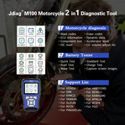 Tester batteria scanner OBD 2 in1 per motociclette JDiag M100, versione semplificata, JDiag M100 Simplified Version