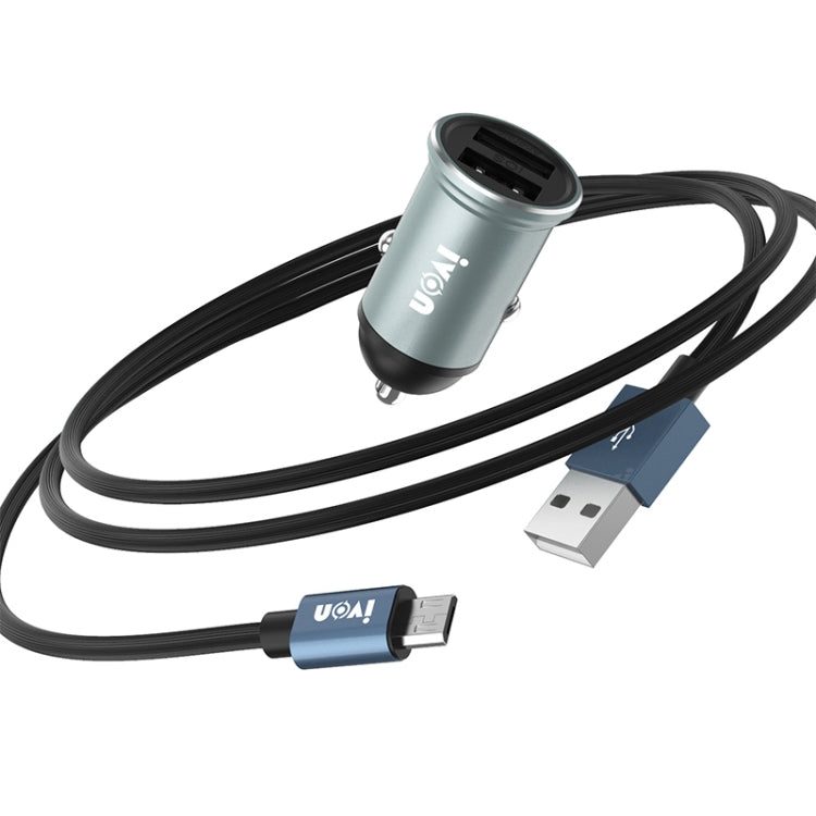 IVON CC37 15W 3.1A Mini caricabatteria da auto doppio USB + set di cavi dati da USB a micro USB da 1 m per ricarica rapida, Micro USB