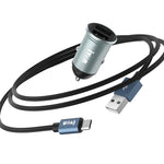 IVON CC37 15W 3.1A Mini caricabatteria da auto doppio USB + set di cavi dati da USB a micro USB da 1 m per ricarica rapida, Micro USB