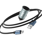 IVON CC37 15W 3.1A Mini caricabatteria da auto doppio USB + set di cavi dati da USB a micro USB da 1 m per ricarica rapida, Micro USB