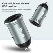 IVON CC37 15W 3.1A Mini caricabatteria da auto doppio USB + set di cavi dati da USB a micro USB da 1 m per ricarica rapida, Micro USB