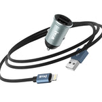 IVON CC37 Mini caricabatteria da auto doppio USB 15W 3.1A + set di cavi dati a ricarica rapida da USB a 8 pin da 1 m, 8 Pin