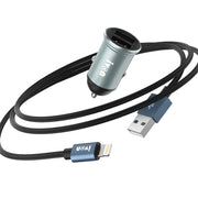 IVON CC37 Mini caricabatteria da auto doppio USB 15W 3.1A + set di cavi dati a ricarica rapida da USB a 8 pin da 1 m, 8 Pin