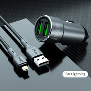 IVON CC38 Caricatore per auto doppio USB 2.4A + set di cavi dati per ricarica rapida da USB a 8 pin da 1 m, 8 Pin