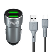 IVON CC38 Caricabatteria da auto doppio USB 2.4A + set di cavi dati da USB a USB-C/Type-C da 1 m, USB-C / Type-C