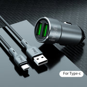 IVON CC38 Caricabatteria da auto doppio USB 2.4A + set di cavi dati da USB a USB-C/Type-C da 1 m, USB-C / Type-C