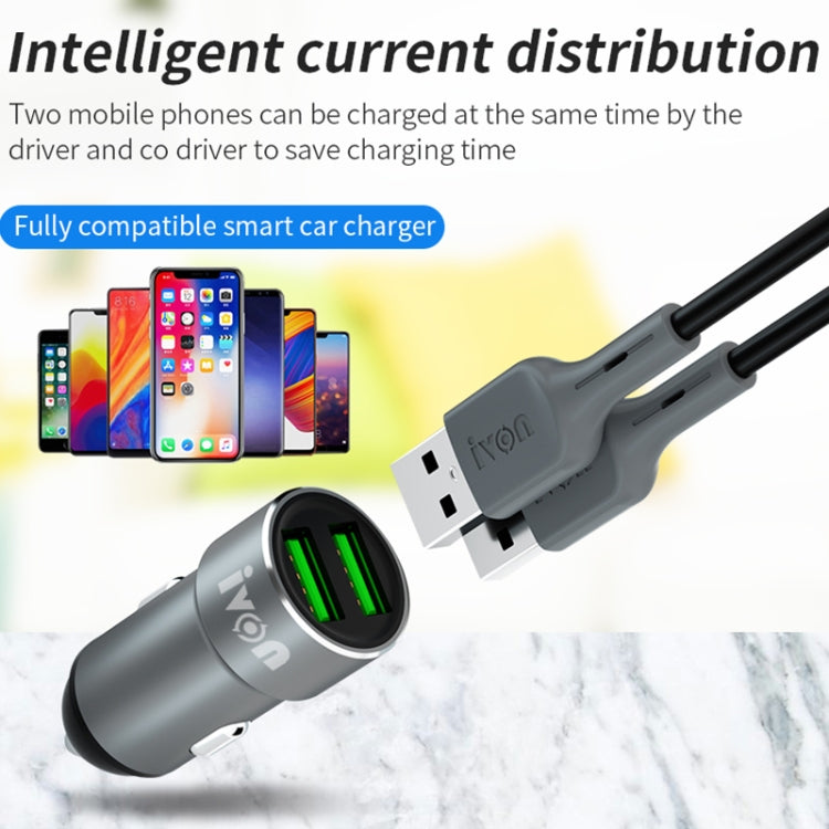 IVON CC38 Caricabatteria da auto doppio USB 2.4A + set di cavi dati da USB a USB-C/Type-C da 1 m, USB-C / Type-C