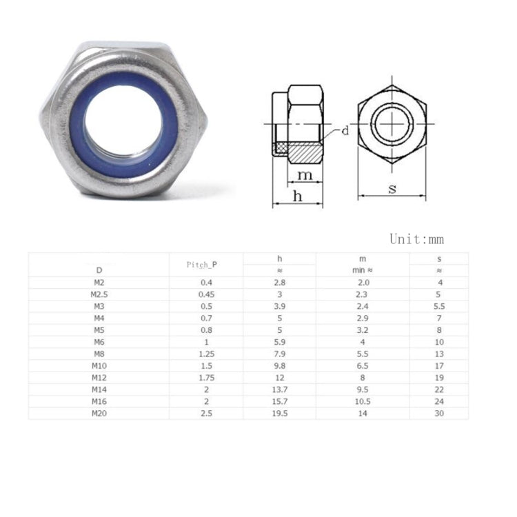 Kit dadi di bloccaggio con inserto in nylon da 60 pezzi per auto in acciaio inossidabile 304 M3-M10, 60 PCS