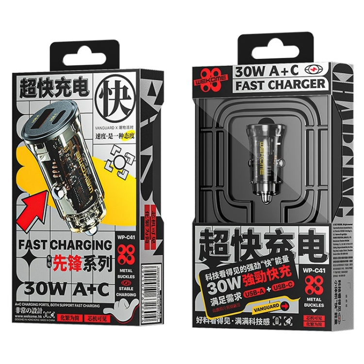 Caricabatteria da auto USB + Type-C WK WP-C41 serie Vanguard da 30 W, WP-C41