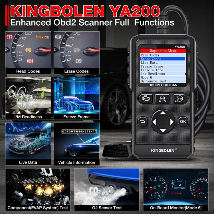 KINGBOLEN YA200 OBD2 Analizzatore di guasti dello strumento di diagnosi dei guasti dell'auto, YA200