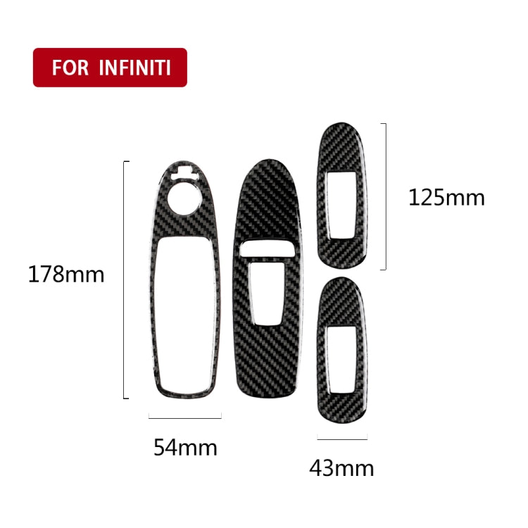 Adesivo decorativo per pannello alzacristalli in fibra di carbonio per auto da 4 pezzi per Infiniti Q50, guida a sinistra, Window Lift Panel (B)