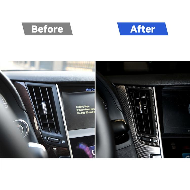 Adesivo decorativo per telaio di uscita dell'aria centrale in fibra di carbonio per auto da 2 pezzi per Infiniti Q50 / Q60, Central Air Outlet Frame