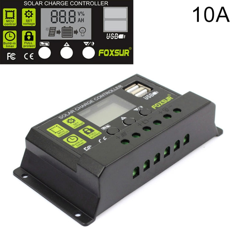 Regolatore di carica solare FOXSUR 10A Regolatore di identificazione automatica 12V / 24V, 10A