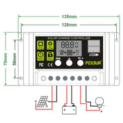 Regolatore di carica solare FOXSUR 10A Regolatore di identificazione automatica 12V / 24V, 10A