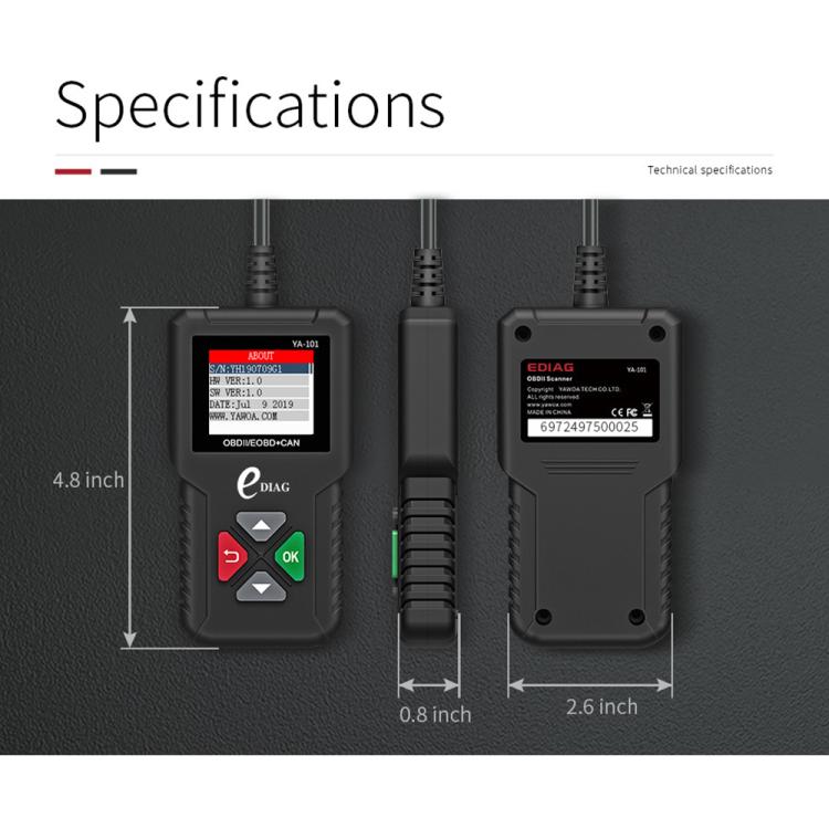 Strumento diagnostico per rilevatore di guasti OBD2 per mini lettore di codici per auto YA101, YA101