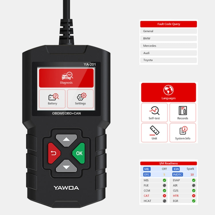 Strumento diagnostico per rilevatore di guasti OBD2 per mini lettore di codici per auto YA201, YA201
