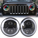 2 pezzi 7 pollici DC12V 6000K-6500K 50W faro LED per auto Cree perline lampada per Jeep Wrangler / Harley, supporto APP + controllo Bluetooth, DC12V 6000K-6500K