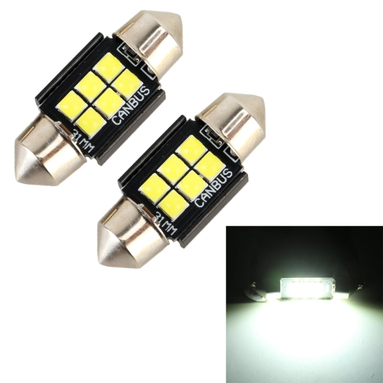 2 PZ 31mm DC12V / 2.5W / 6000K / 170LM 6LED SMD-3030 Lampada da lettura per auto Dome Light, 31mm